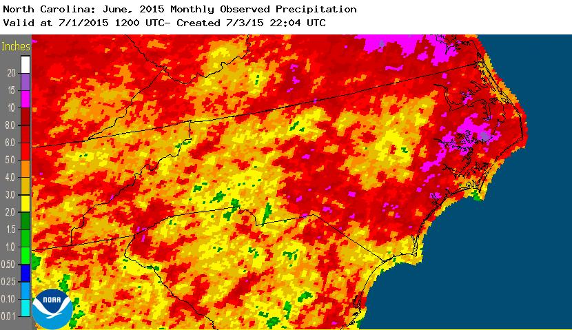 North Carolina rainfall June 2015