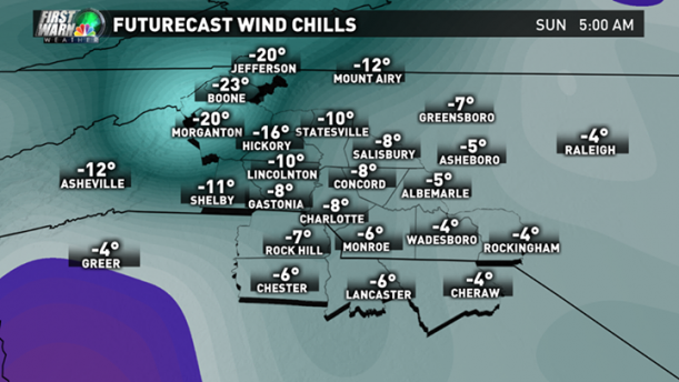 Furturecast wind chills Sunday Feb 15