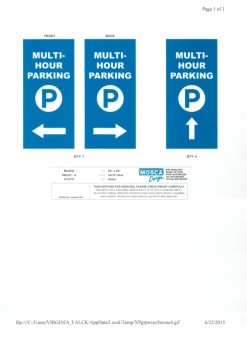 mock-up of the multi-hour parking banners that will be installed the beginning of July.