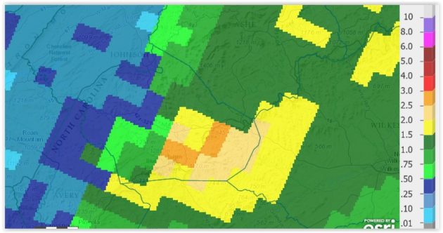 Rainfall Saturday Sept 26, 2015