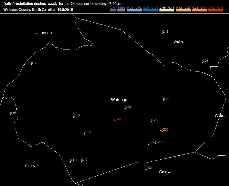 Monday Oct 5 2015 CoCoRaHS map