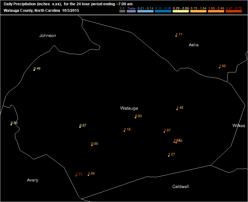 Saturday Oct 3 2015 CoCoRaHS map