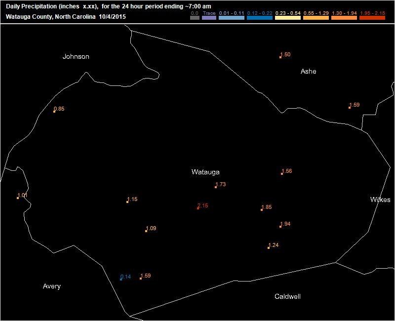 Sunday Oct 4 2015 CoCoRaHS map