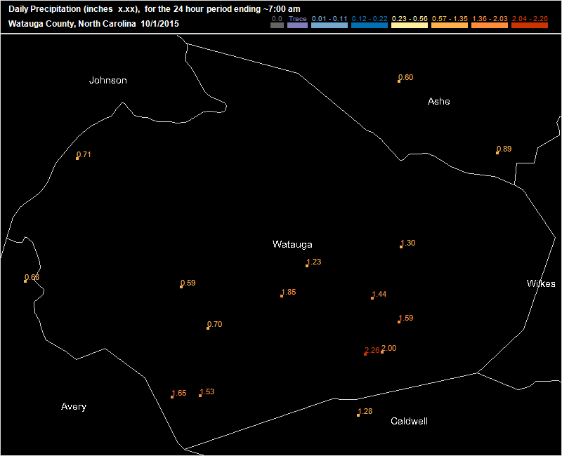 Thursday Oct 1 2015 CoCoRaHS map