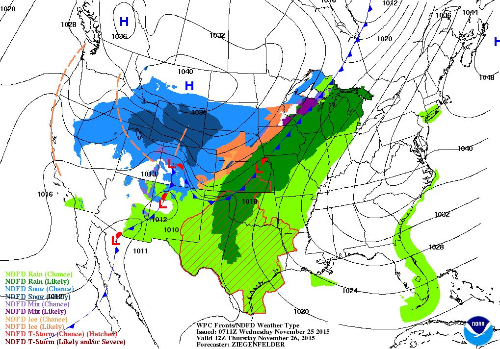 Weather outlook for Thanksgiving 2015