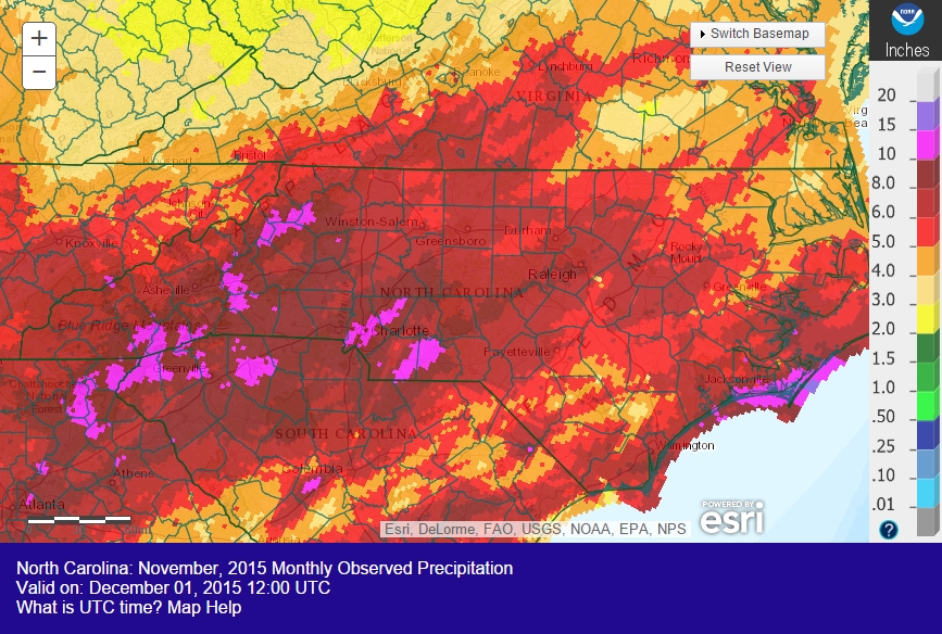rainfall North Carolina Novermber 2015
